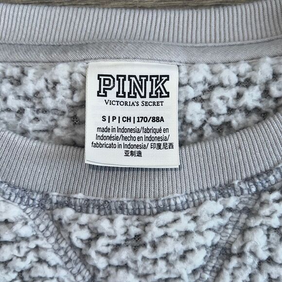 Victorias Secret PINK Sherpa Sweater Small Oversized Light Gray Cozy Loungewear - Picture 2 of 12